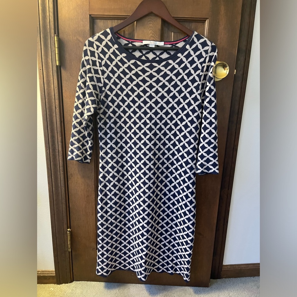 Boden Wool Dress Geometric Shape Navy and Cream US 8R